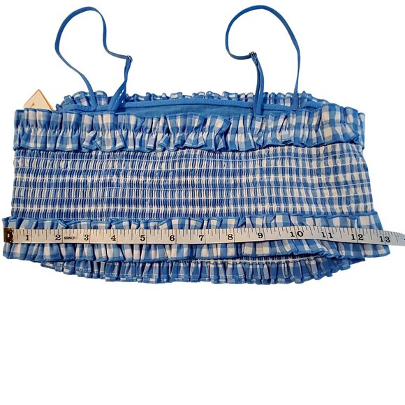 Colsie Blue Plaid Smocked Crop Top With Ruffle Trim Lightweight and breathable M - Picture 6 of 11